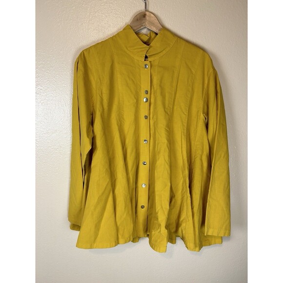 Eleven Stitch Design M Top Blouse Button Up Shirt Swing Lagenlook Trapeze yellow - Picture 1 of 4